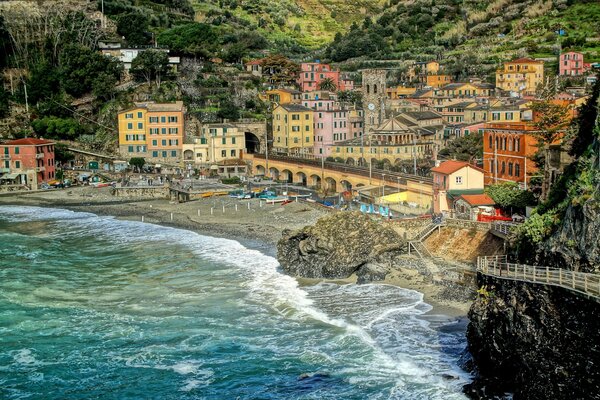 View of the Italian coast with beautiful houses