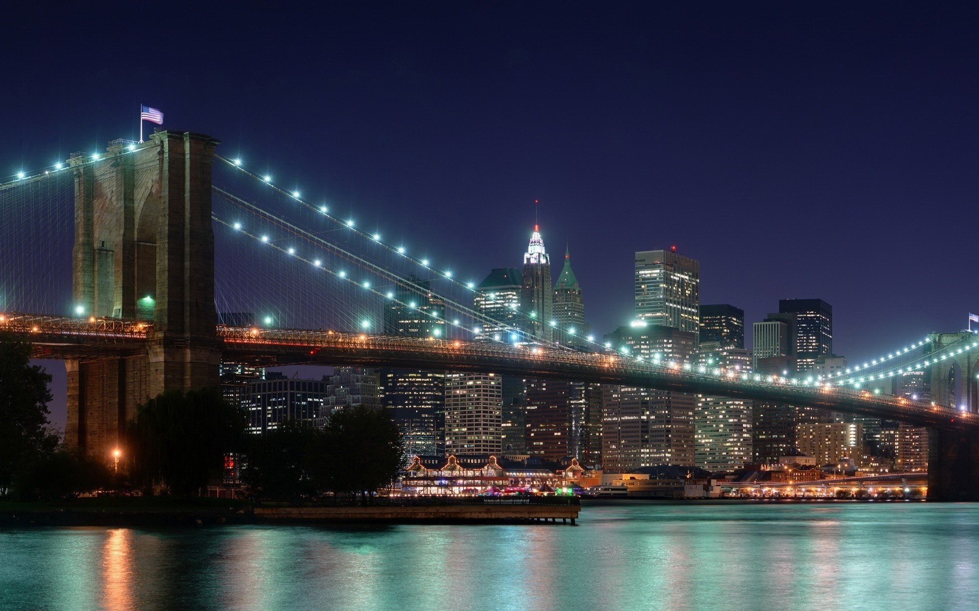 bridge light river night town