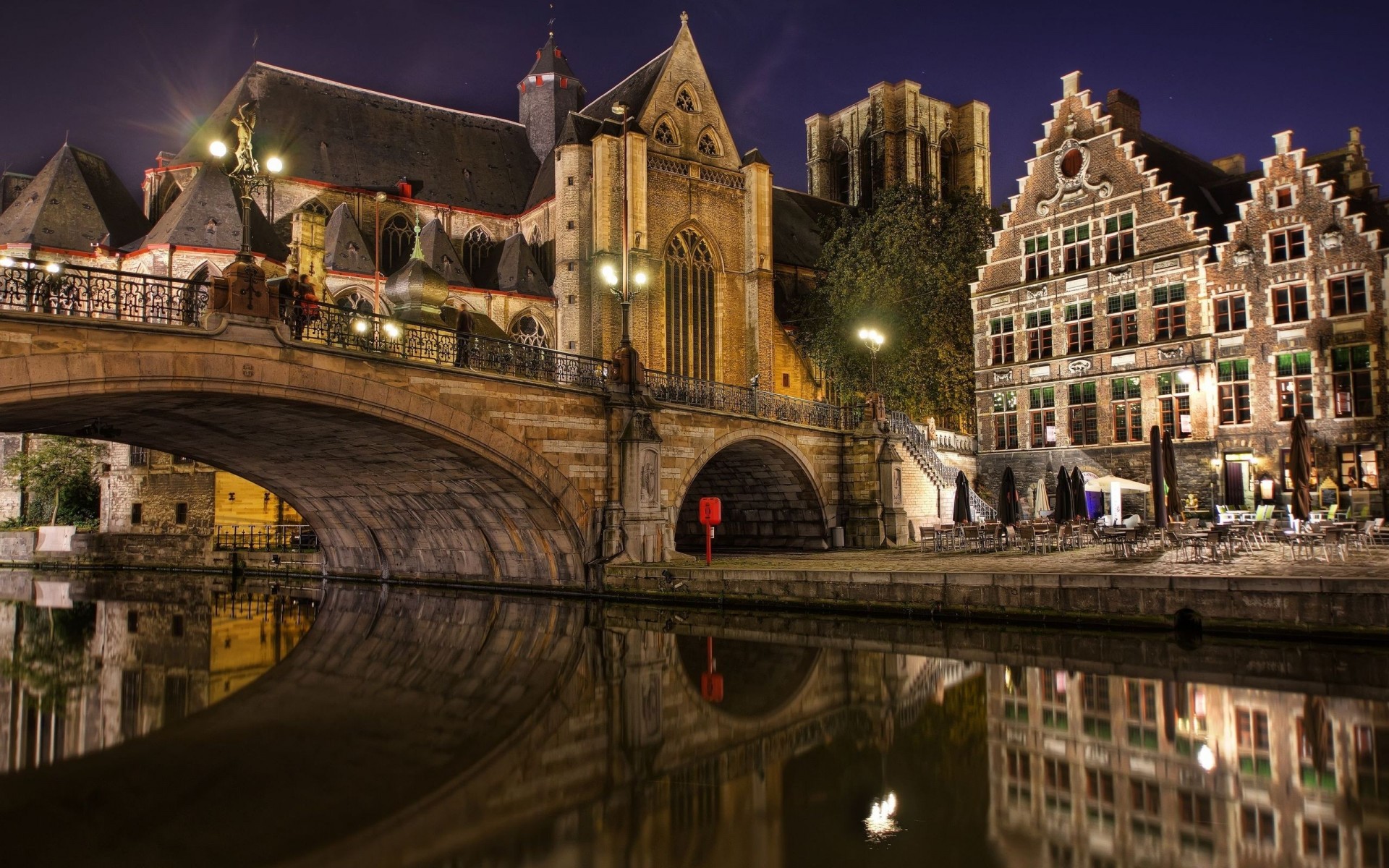 belgique gand nuit pont eau ville