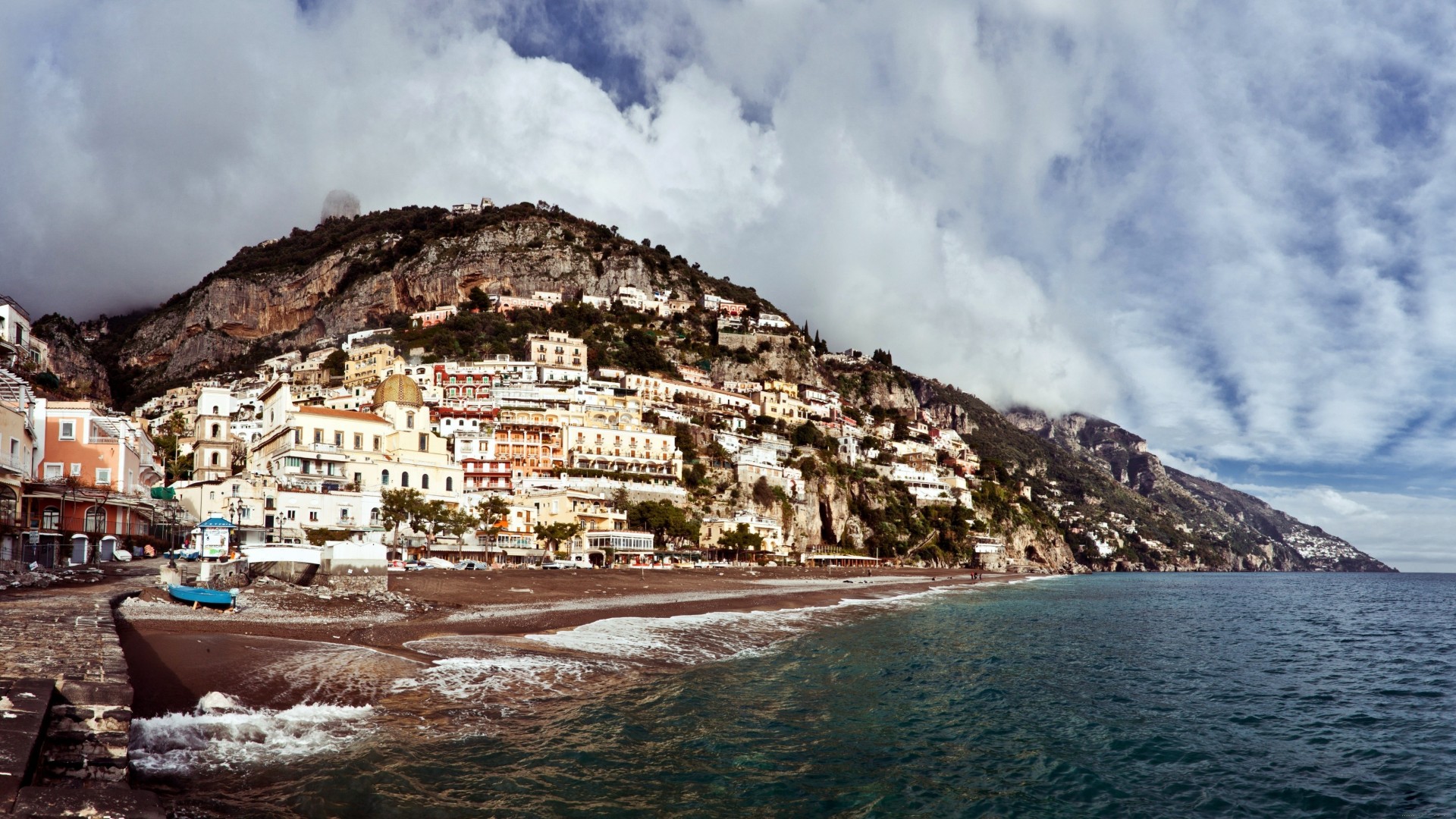 italy positano beach town water building mountain