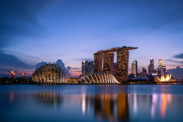 Unusual buildings in the evening at sunset