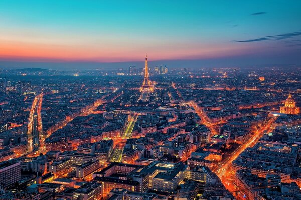 Evening Paris in bright lights