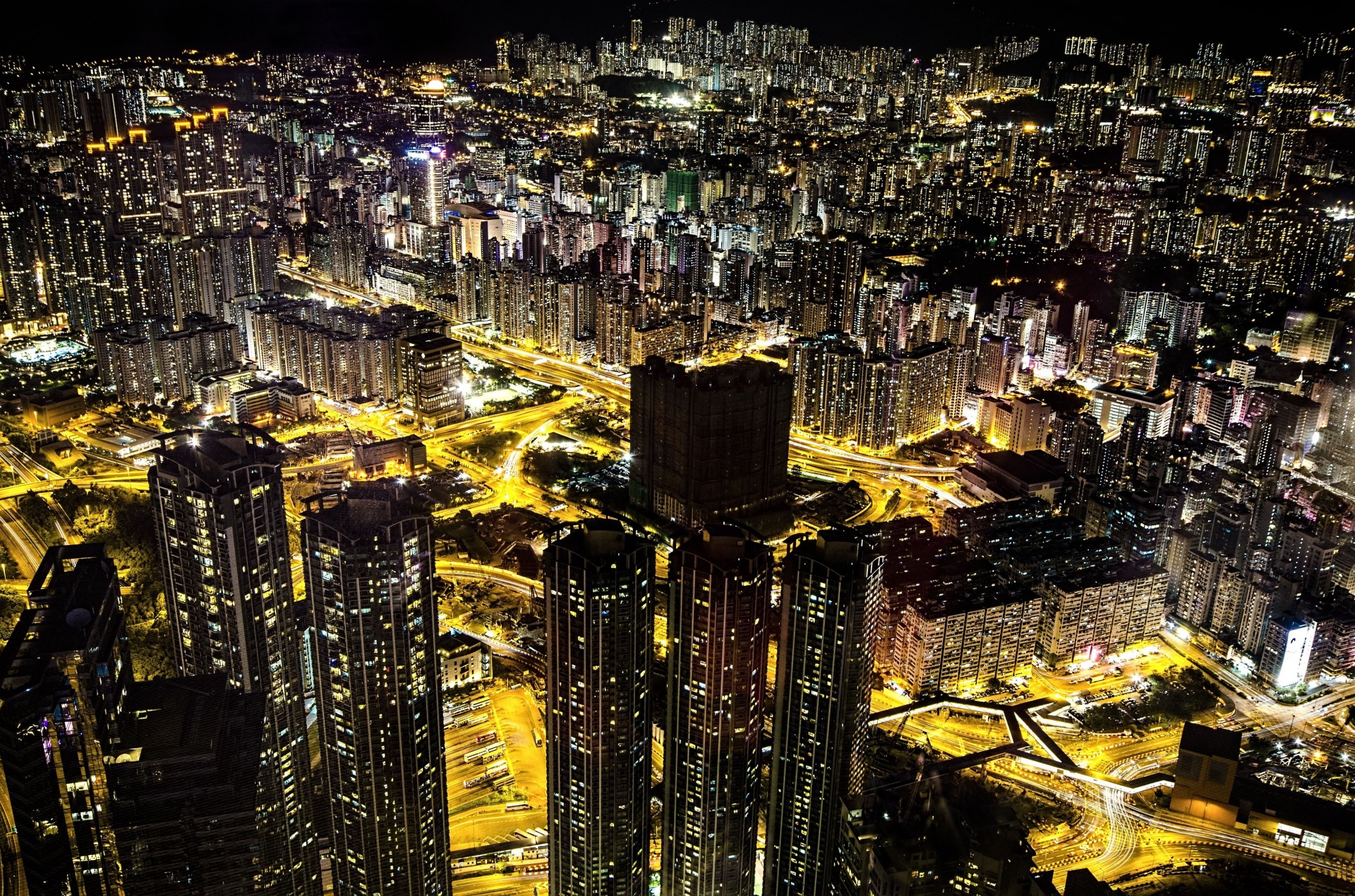 luces noche ciudad hong kong