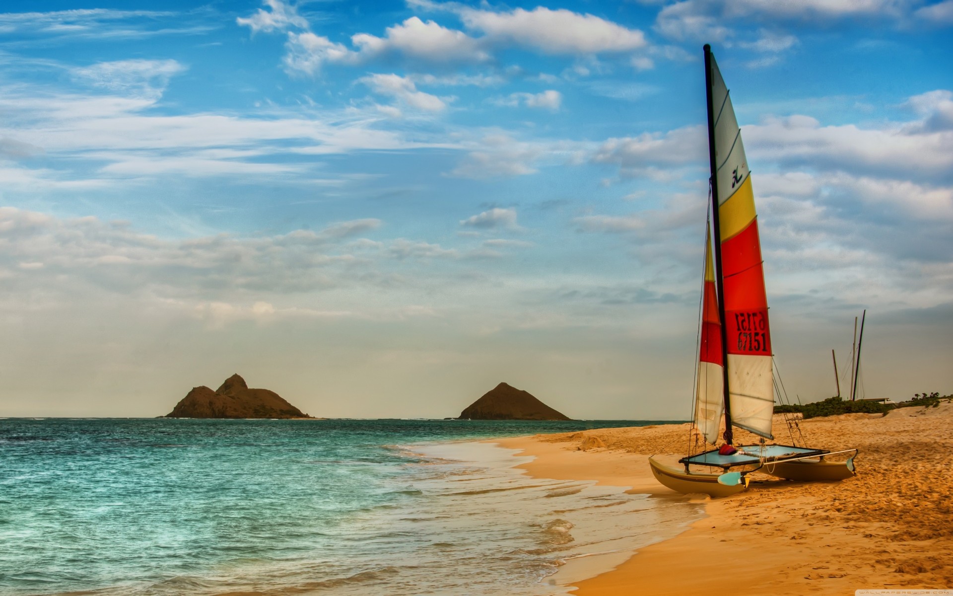 piasek plaża hawaje oahu łódź ocean