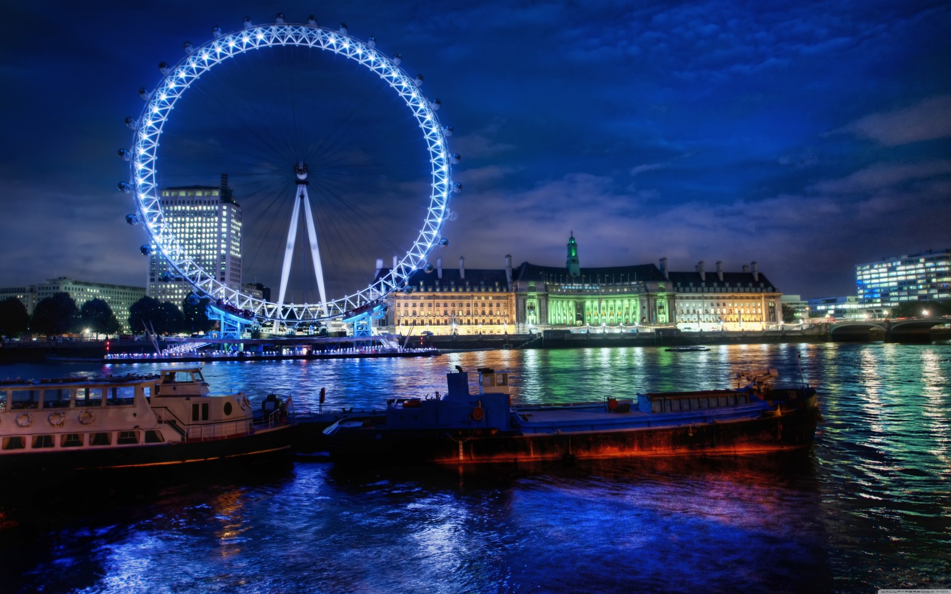 thames schiffe nacht räder fluss scheinwerfer