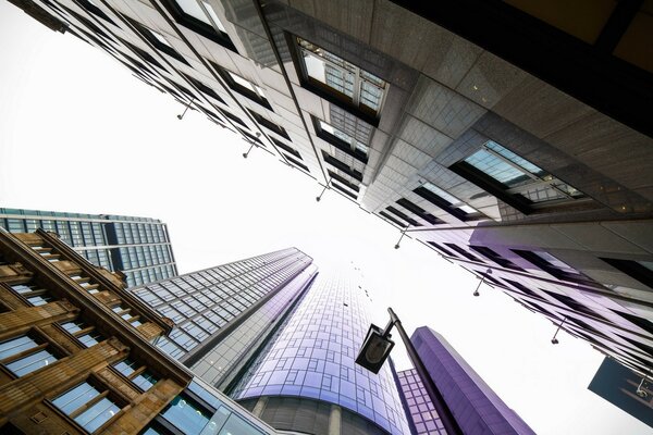 View from below of the city skyscrapers