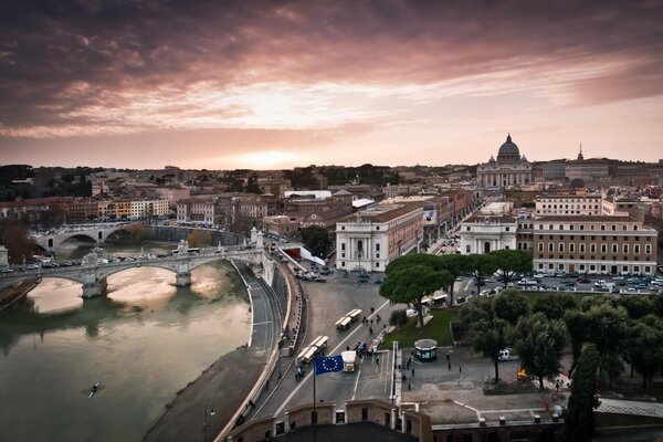 Panorama of evening Rome in Italy