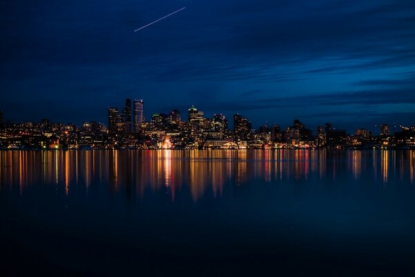 Night at sea near bright Washington