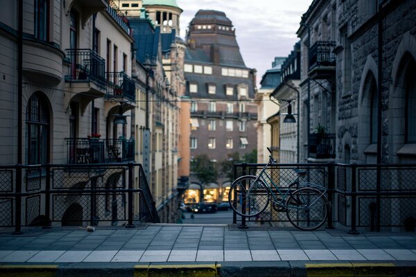 Houses and streets in the evening in Stockholm