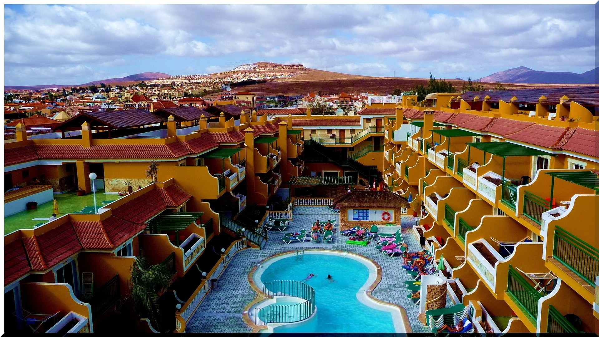 canary islands pool town spain hotel