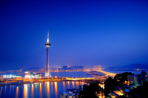 Beautiful city on the background of a tower