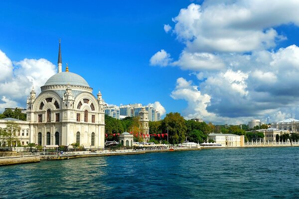 Muslim buildings in Istanbul under a bright sky