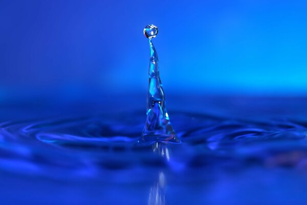 Arrêtez un moment, une goutte d eau bleue tombe et rebondit à nouveau en soulevant une colonne d eau