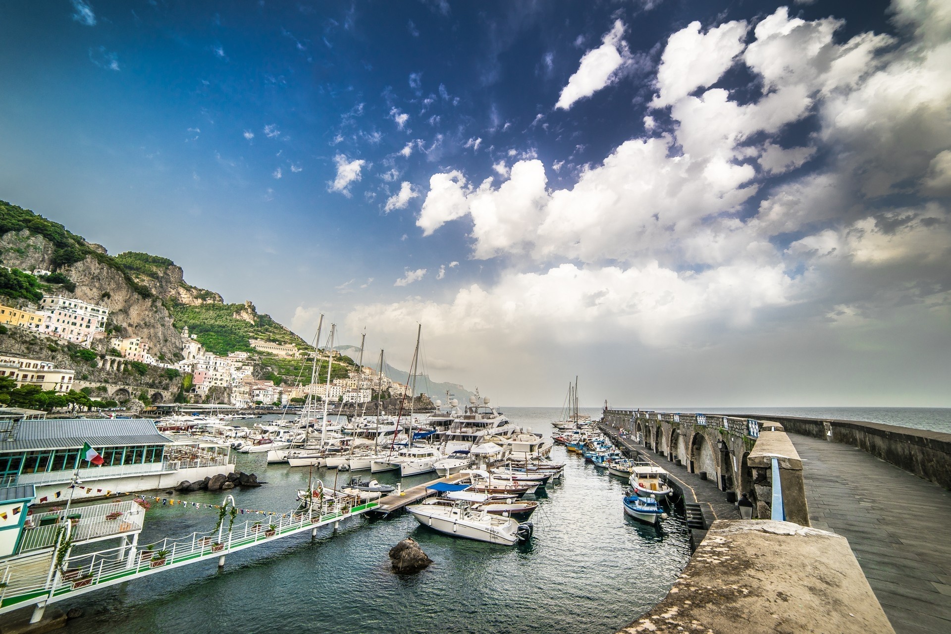 ky boat clouds landscape coast sea italy