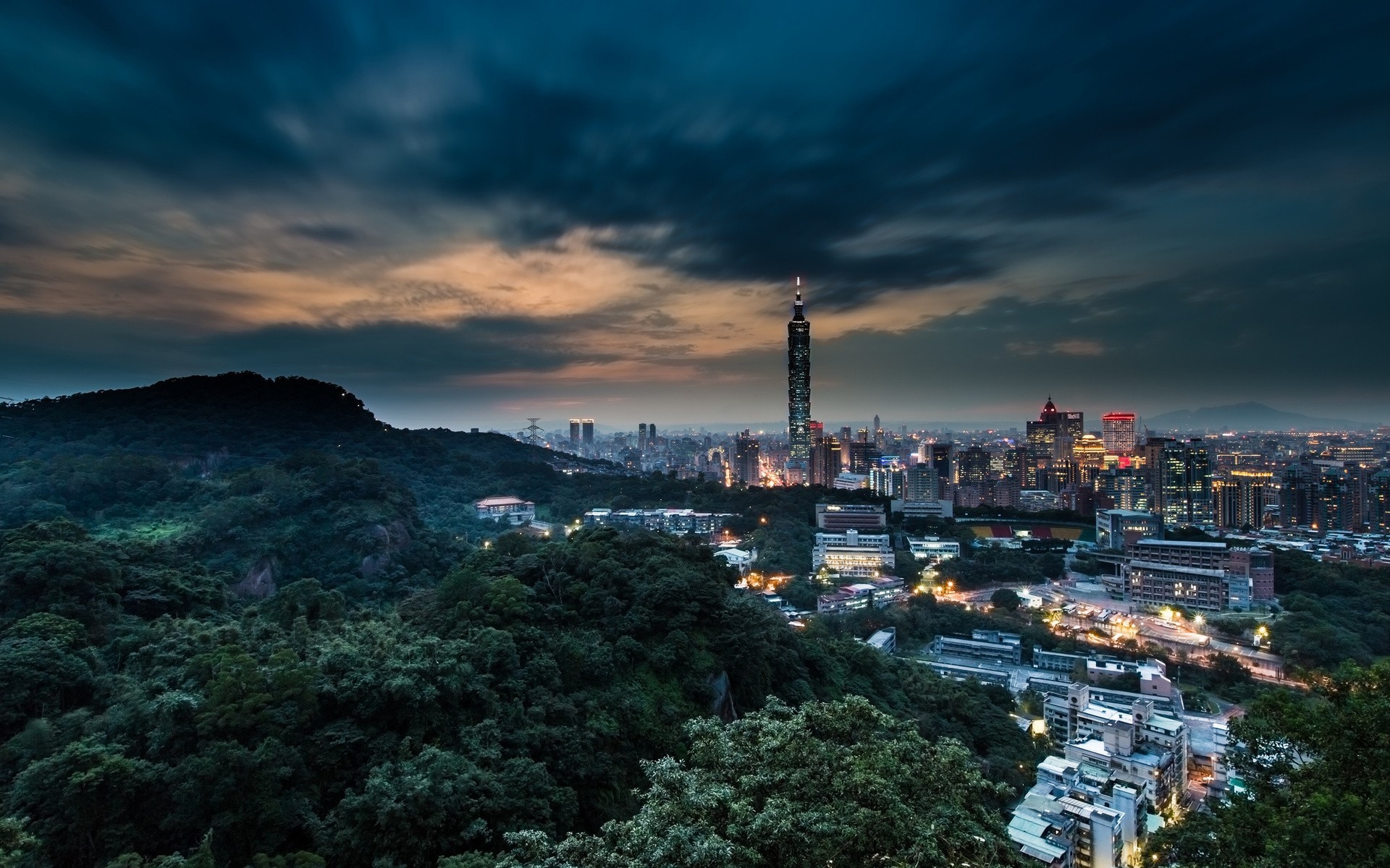 noche oscuridad ciudad china montañas taiwán