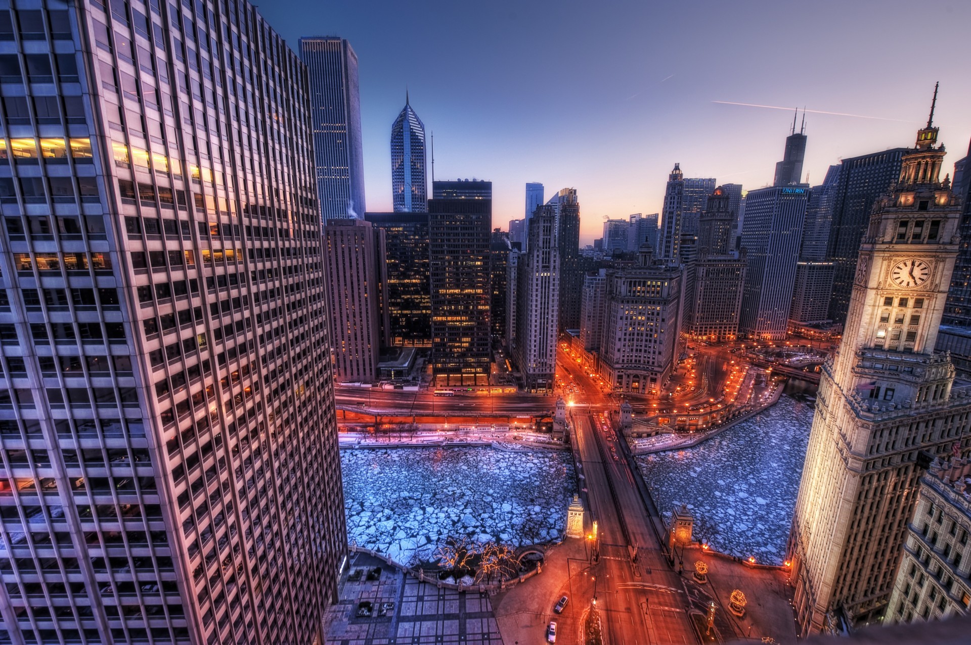 chicago stadt ansicht illinois morgen höhe usa winter