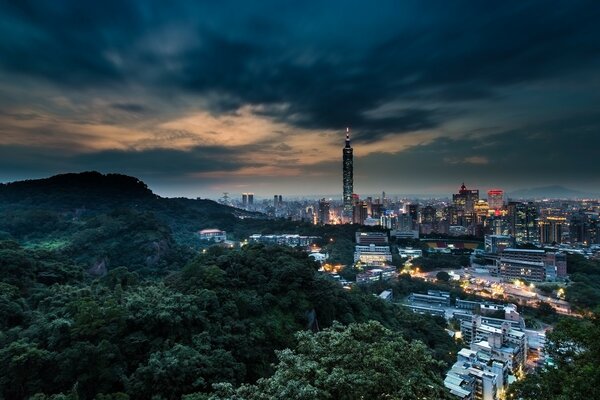 Nachtstadt Taiwan Blick vom Himmel