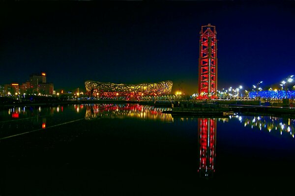 Beijing on the opposite shore and its reflection in the water