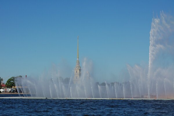 Beautiful fountains sunny day