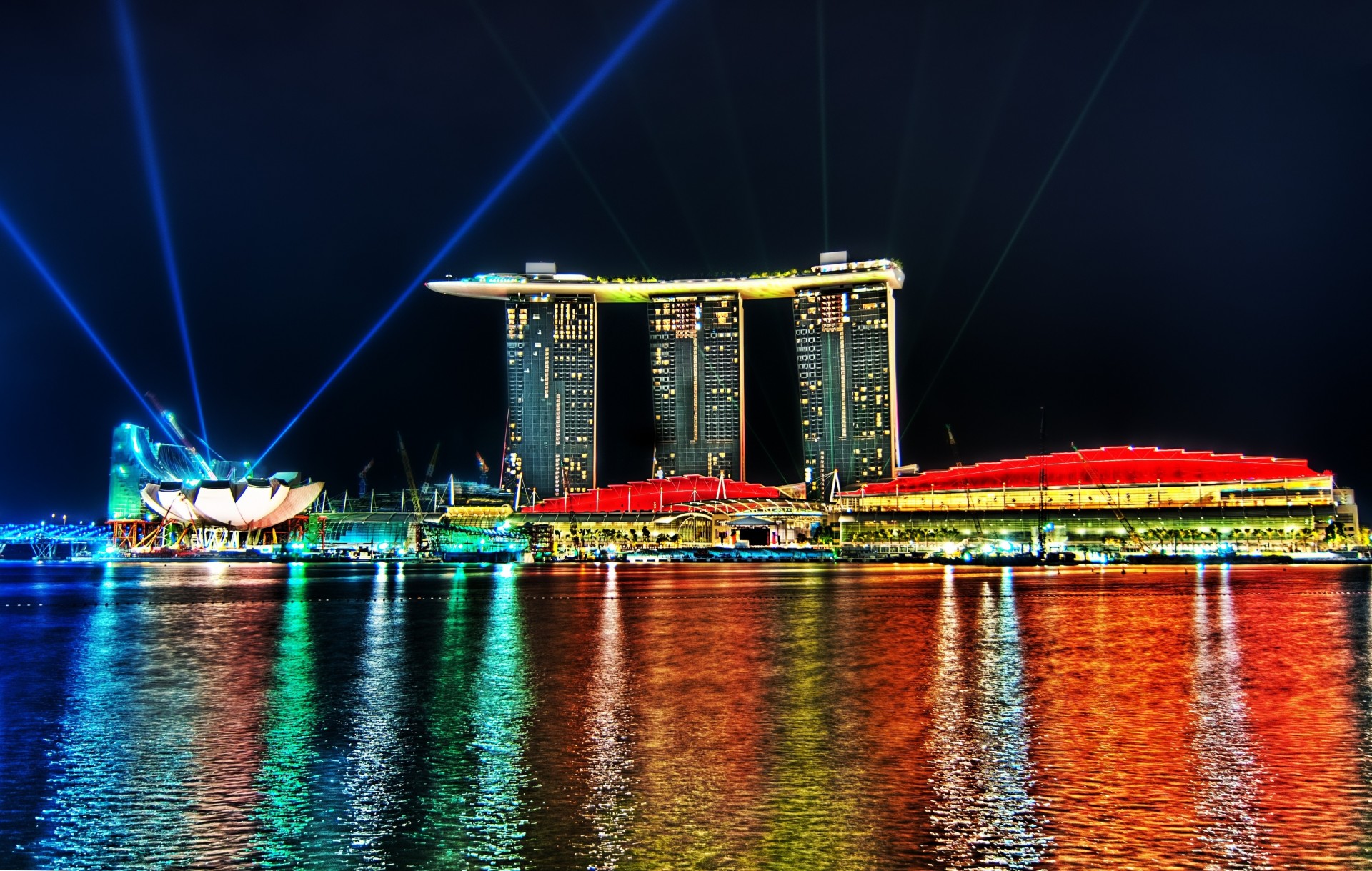 огни подсветка архитектура отражение сингапур вода marina bay marina bay sands казино отель