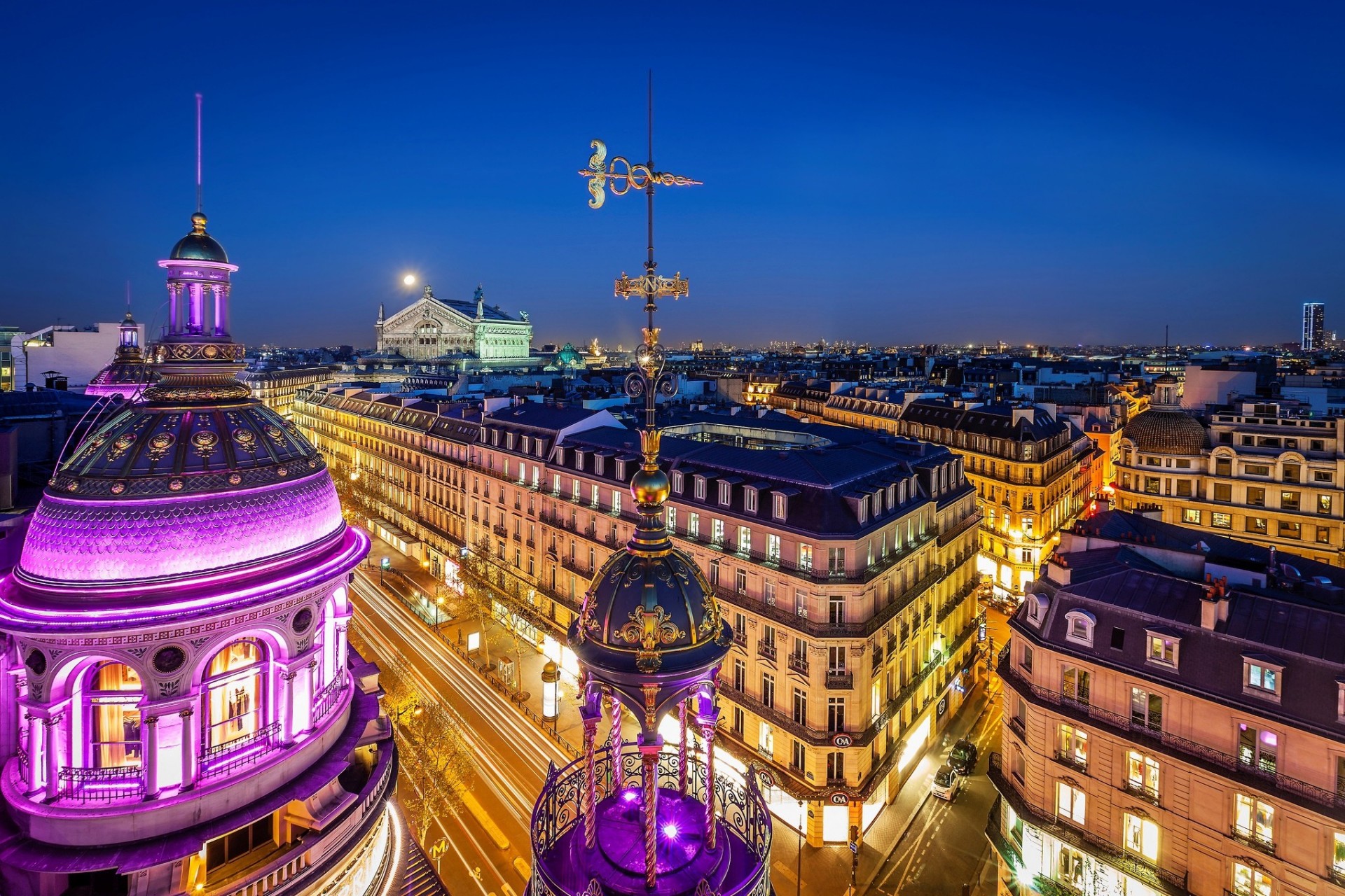 palais avant architecture france rétro-éclairage paris île-de-france qatar airways nuit opéra de paris violet ville dômes