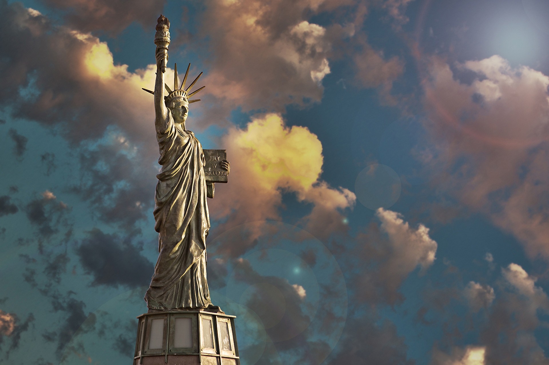 estatua de la libertad nubes cielo washington