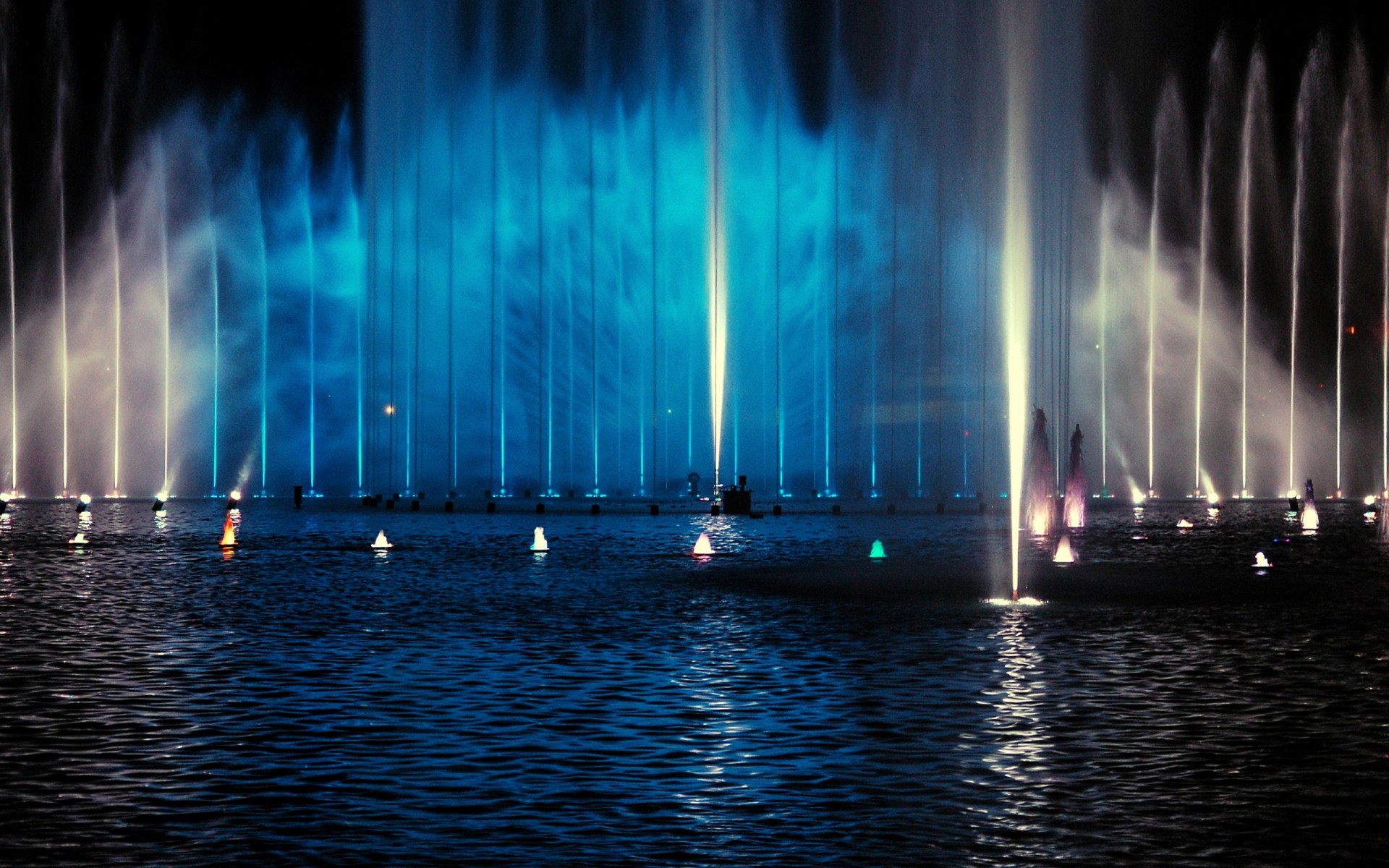 light blue fountain water town