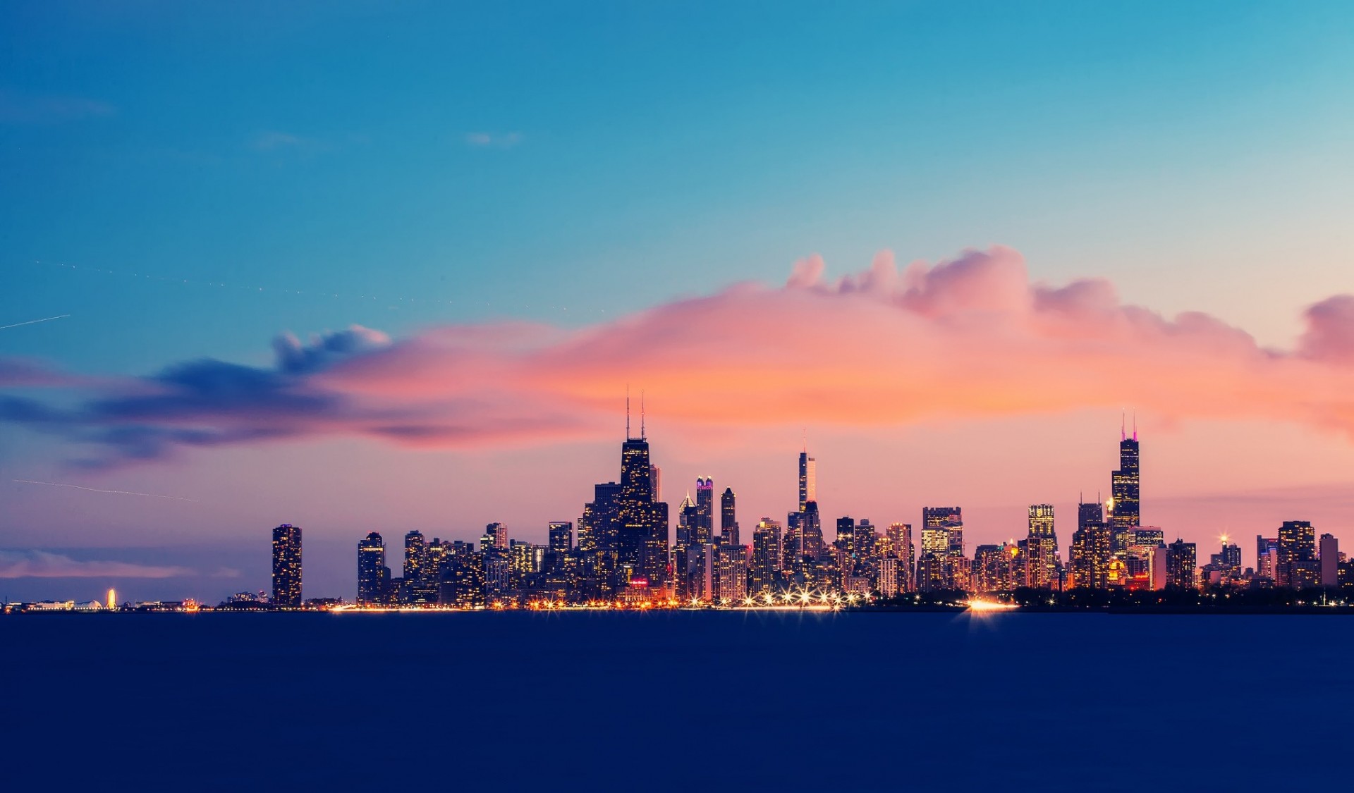 lac michigan nuit chicago coucher de soleil nuages illinois ciel états-unis