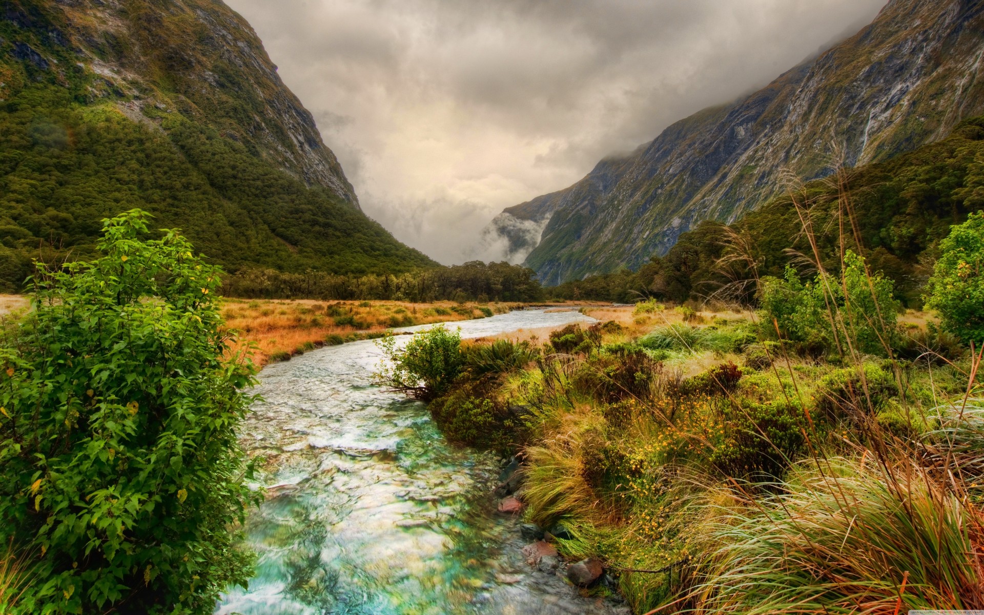 mountain clouds river desert nature new zealand