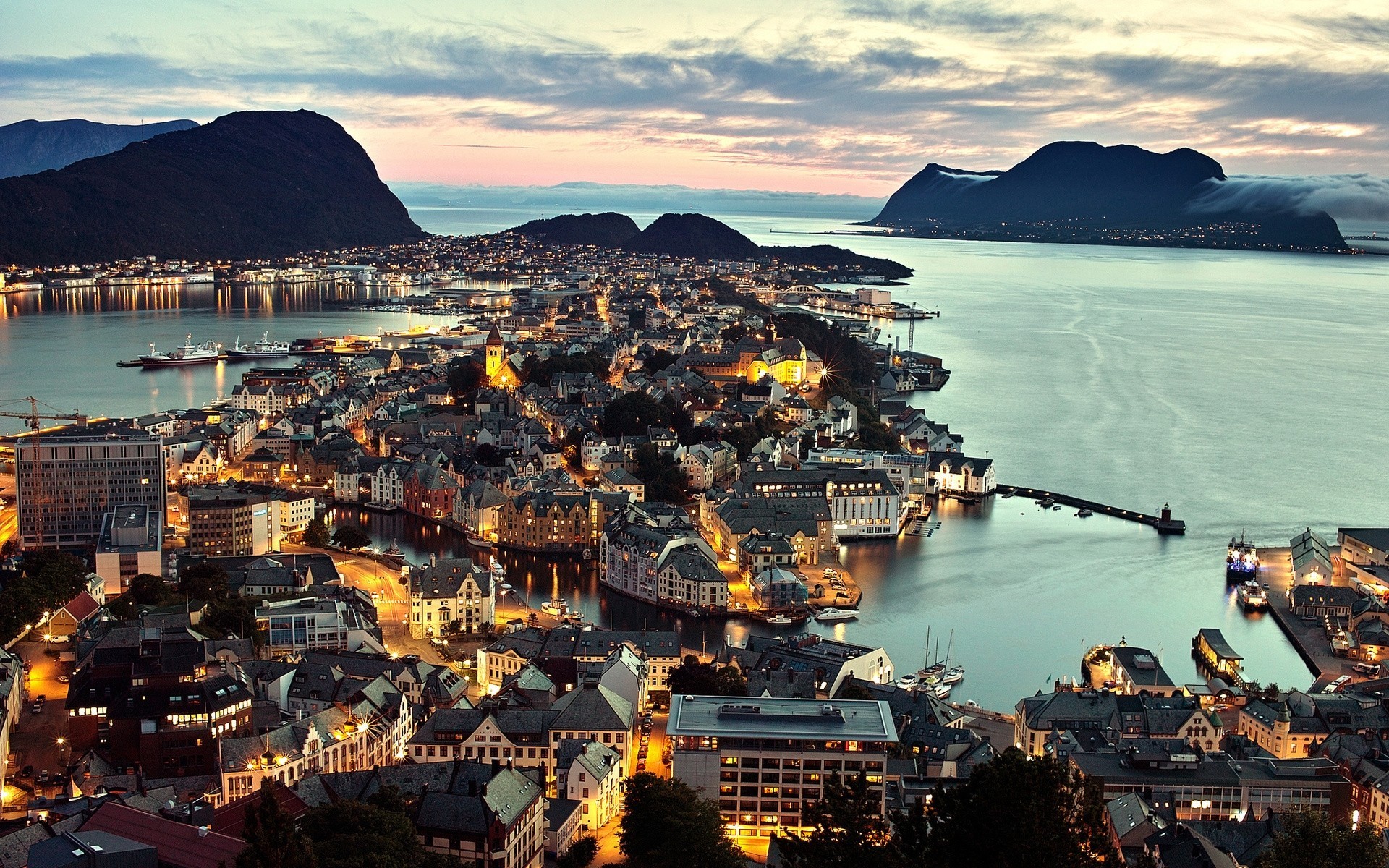 norway panorama sea town aalesund