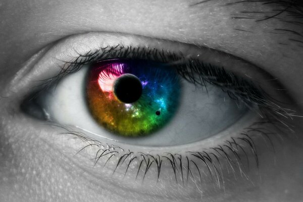 Colore della pupilla cosmica su sfondo bianco e nero