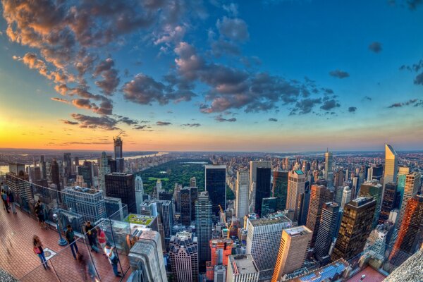 Skyscrapers of New York at sunset