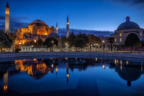 View from the lake to Istanbul at night