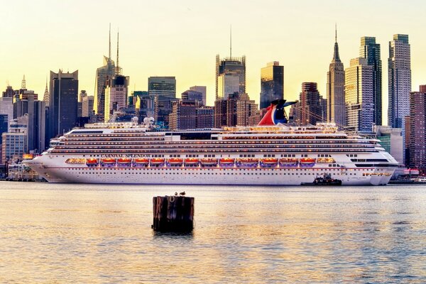 Liner on the background of New York skyscrapers