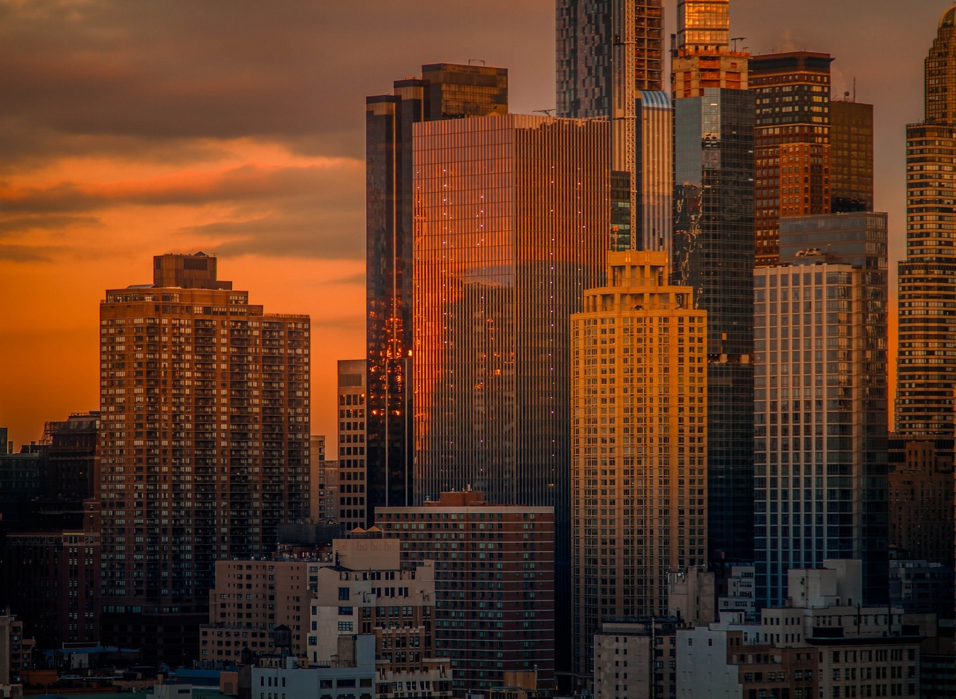 tramonto grattacieli città new york edificio