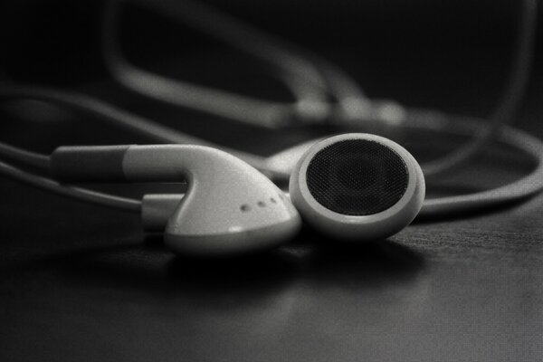 Auriculares sobre la mesa en blanco y negro