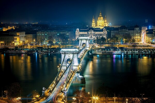 Brücke in den nächtlichen Lichtern von Budapest