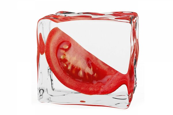 Here you will learn how to put a tomato in a piece of ice