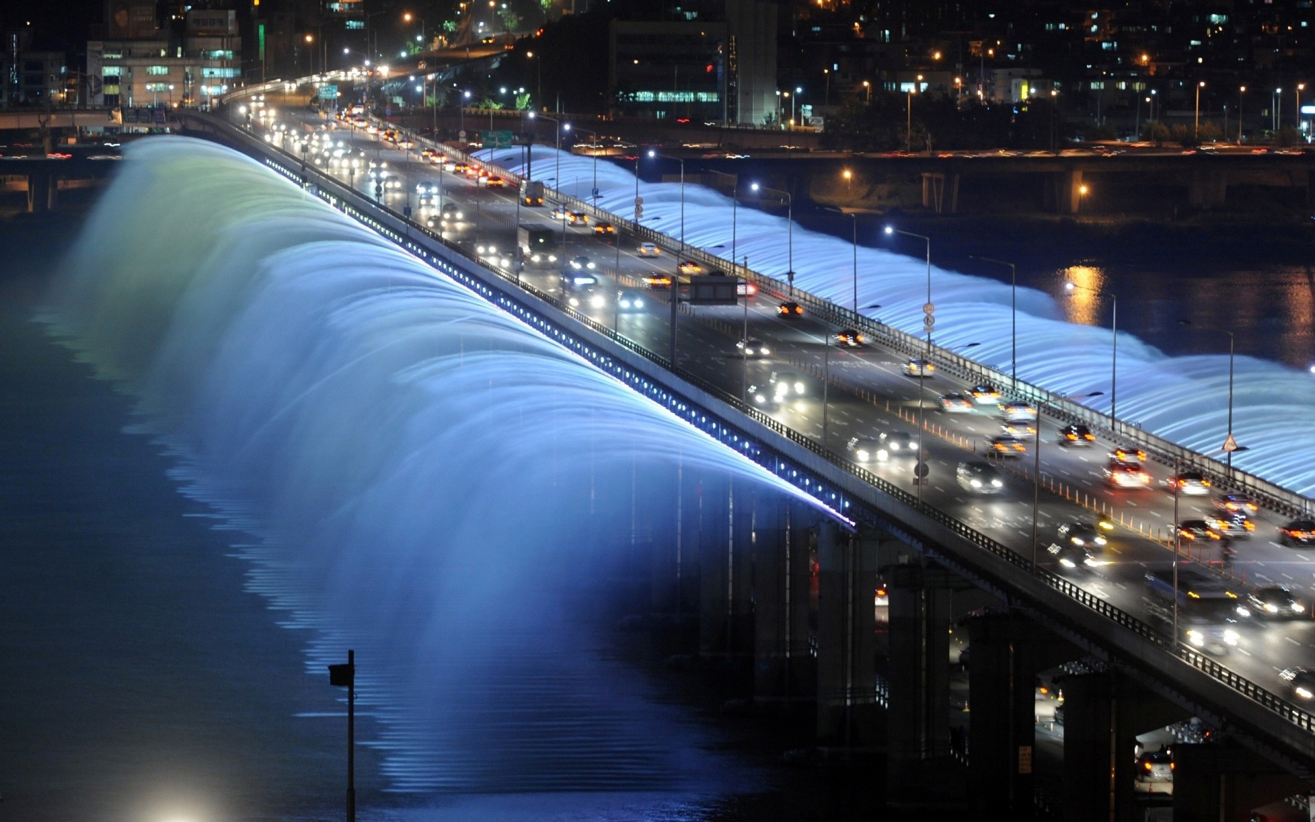 lights night bridge seoul fountain south korea