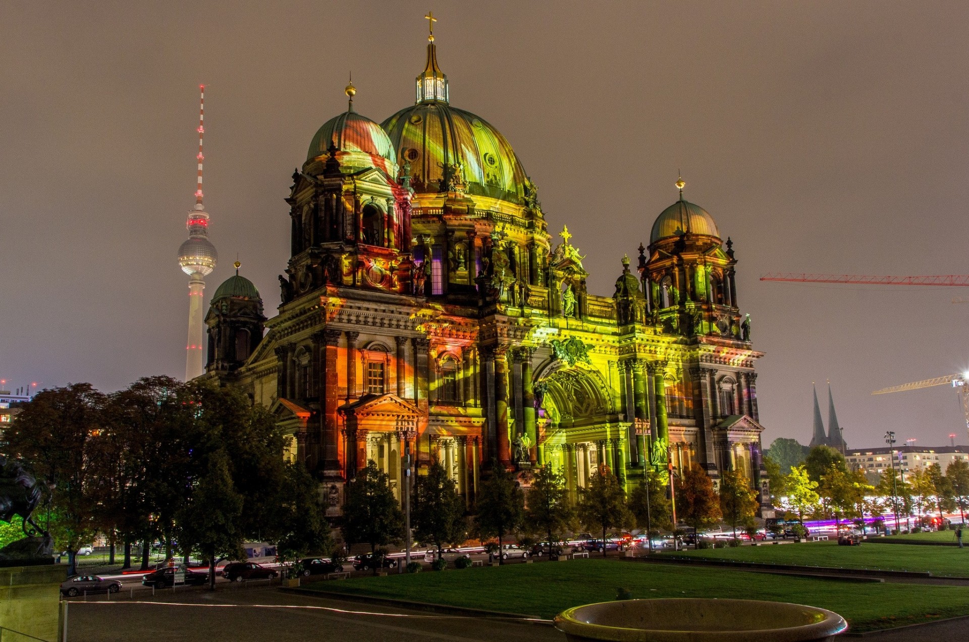 lights church cathedral night 2013 berlin tower berliner dom berlin cathedral germany renovation