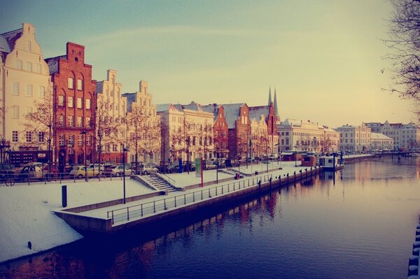 Residential buildings on the river bank