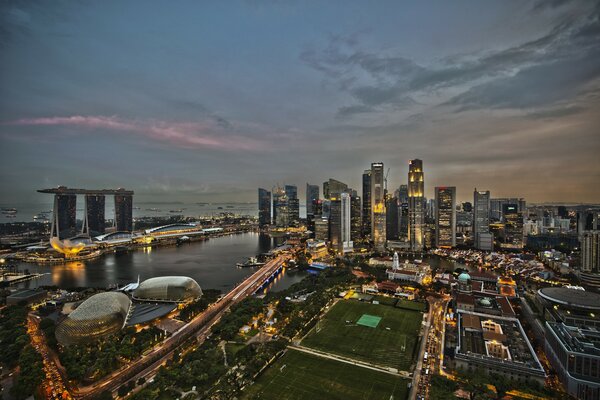 Belle vue sur Singapour du soir