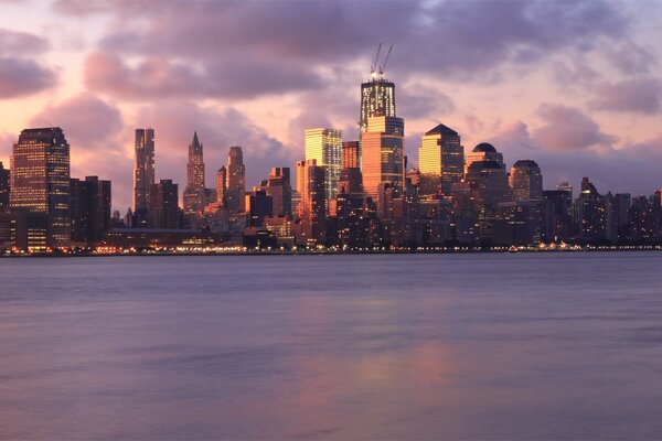 Skyscrapers on the background of the evening sunset