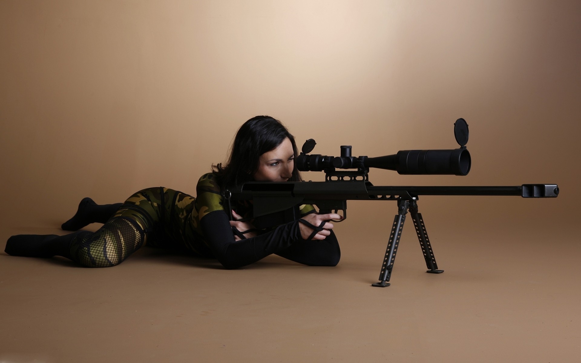 camouflage rifle sniper girl sight