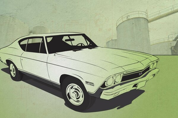 Retro car monochrome illustration