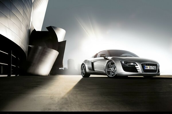 A beautiful audi stands at dawn