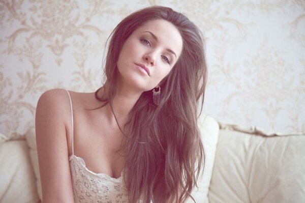 Brunette with long hair , beautiful