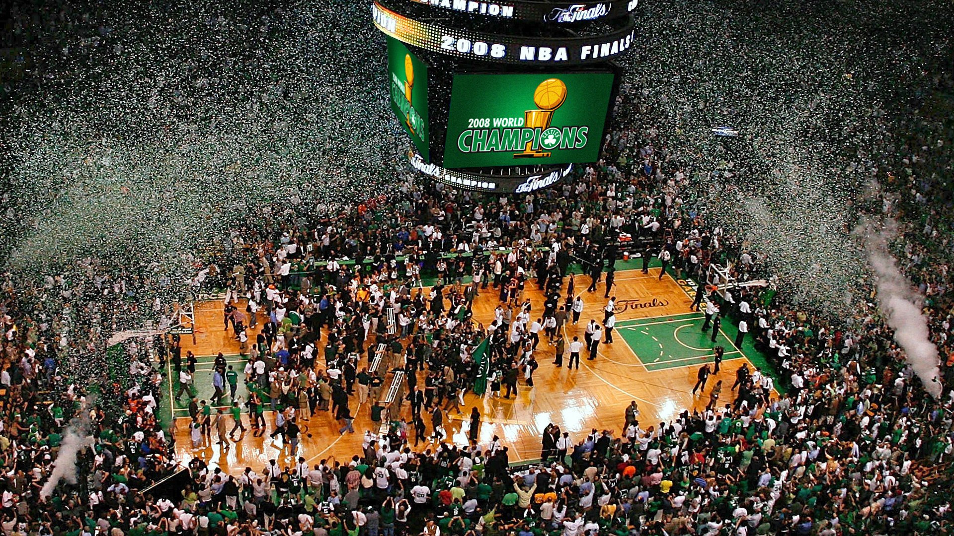 finali nba sala completa basket sala coriandoli spettatori fan gioco sport vista dall alto