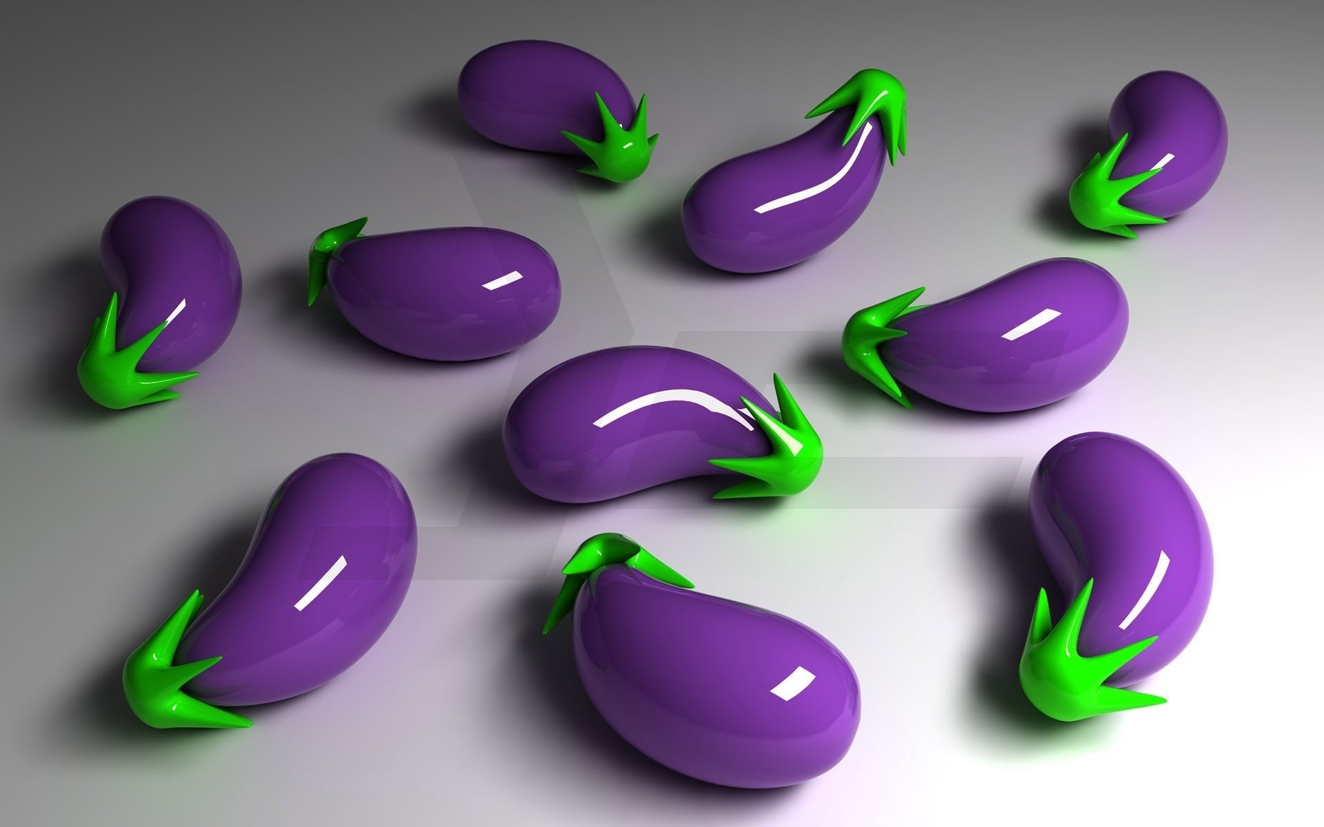 simulation pisitiv aubergine lila grauer hintergrund schatten reflexion grün frucht textur