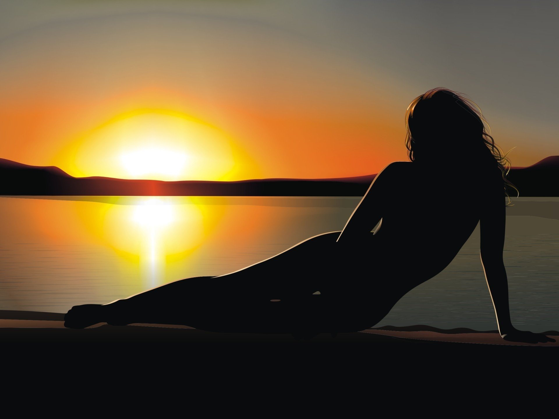 the silhouette of the female body sunset nature centerfolds girls women